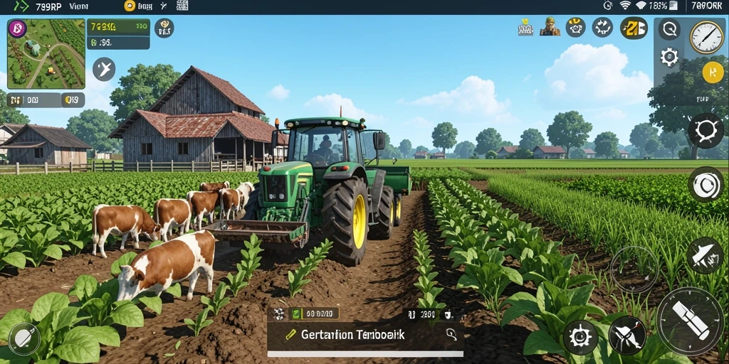 Screenshot gameplay 789RP dengan tampilan kebun yang asri dan tanaman subur.