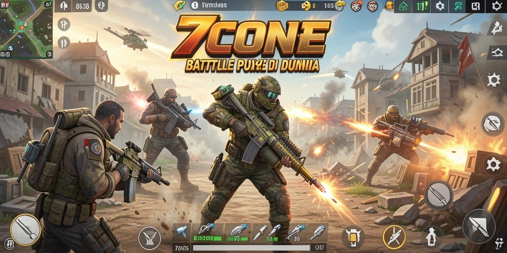Tangkapan layar dari gameplay 7CONE yang mendebarkan dalam mode Battle Royale.