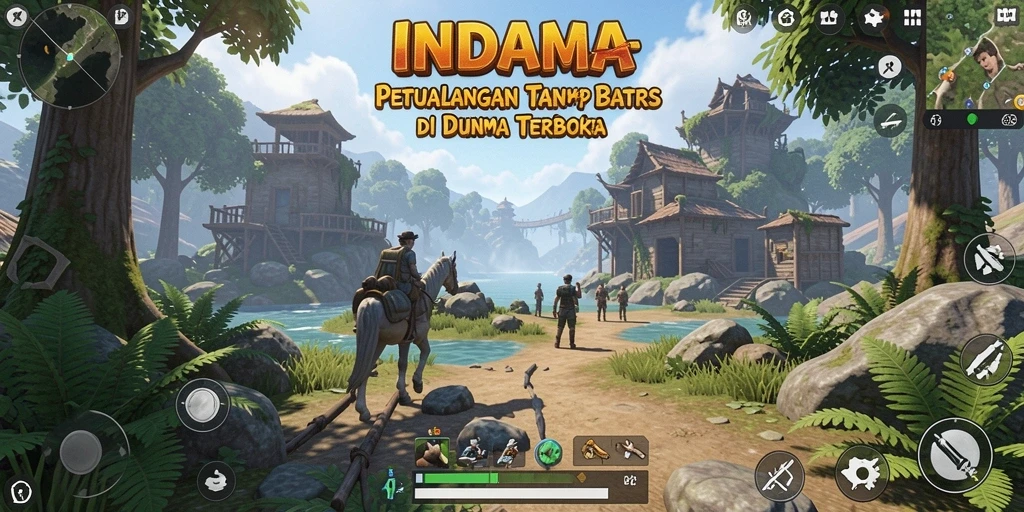 Screenshot menunjukkan karakter utama menjelajahi hutan lebat di INDAAA.