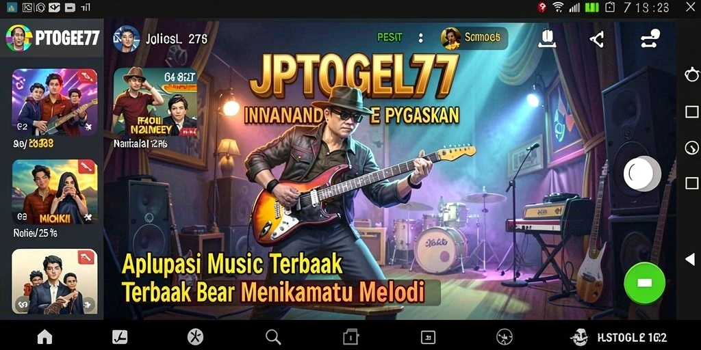 Tampilan aplikasi JPTOGEL77 dengan berbagai pilihan musik yang menarik.