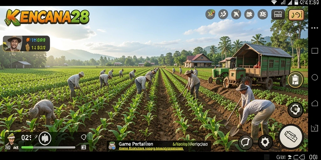 Tampilan gameplay KENCANA28 dengan aktivitas bertani yang seru.