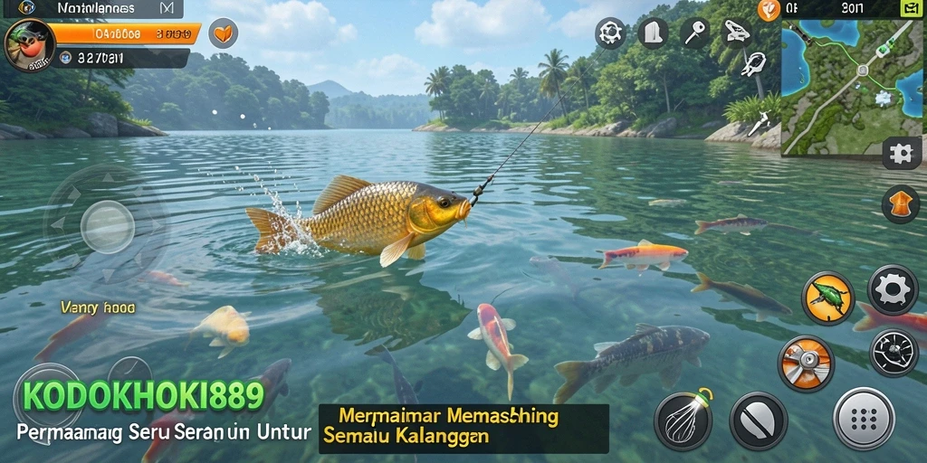 Screenshot gameplay KODOKHOKI889 menampilkan momen seru saat memancing.
