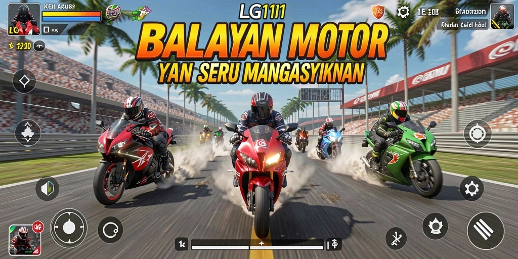 Screenshot LG111 menampilkan kecepatan balapan motor yang mendebarkan.