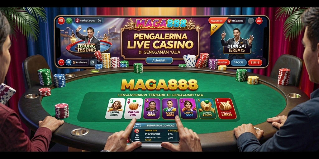 Screenshot MAGA888 yang menampilkan dealer langsung dalam aksi permainan Live Casino.