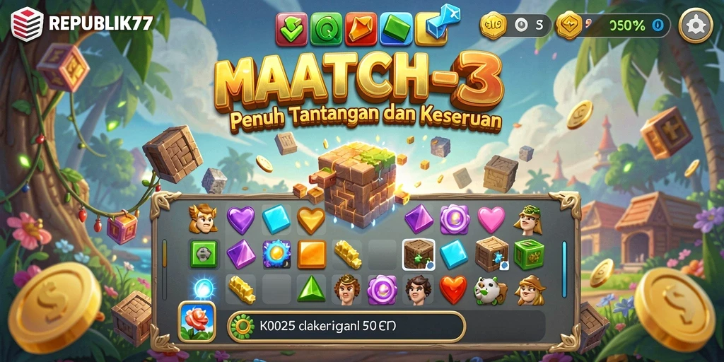 Tampilan menarik dari gameplay Match-3 yang penuh warna.